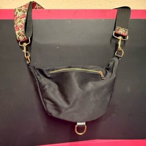 Black Crossbody Bag with Floral Strap